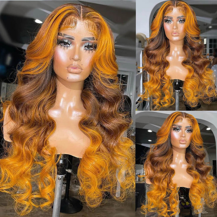 TikTok Hot Ombre Highights Wig | eullair Brown Ginger Red Blue Human Hair Lace Frontal Wig