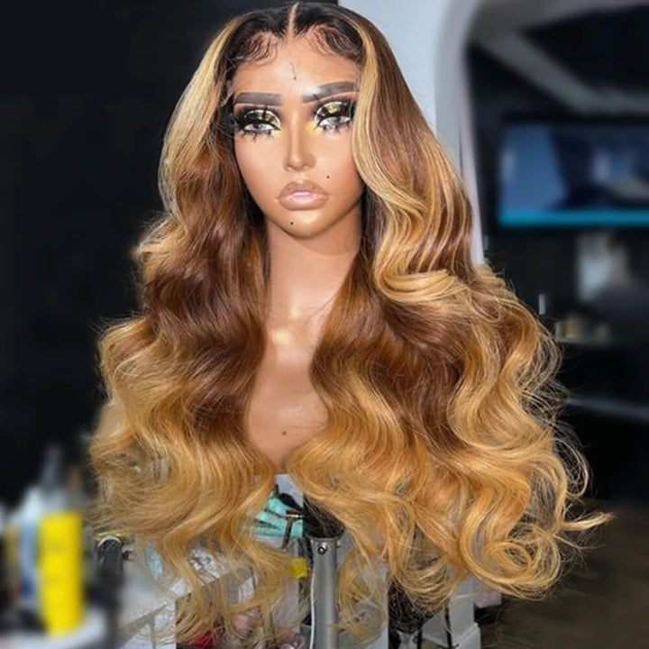 TikTok Hot Ombre Highights Wig | eullair Brown Ginger Red Blue Human Hair Lace Frontal Wig