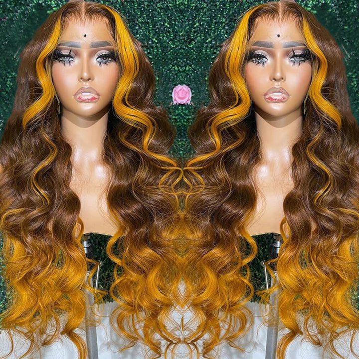 TikTok Hot Ombre Highights Wig | eullair Brown Ginger Red Blue Human Hair Lace Frontal Wig
