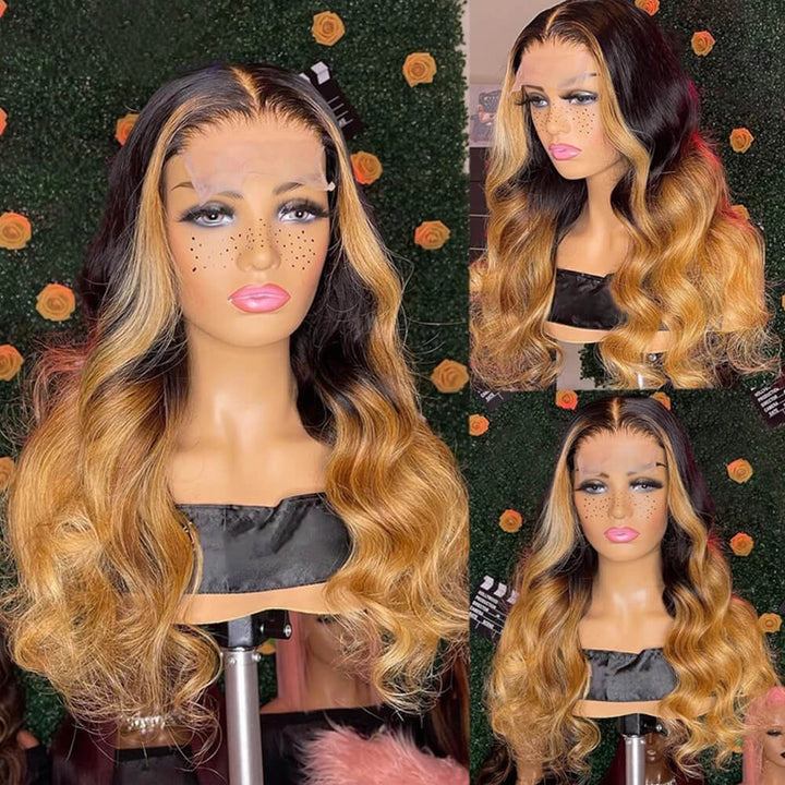 TikTok Hot Ombre Highights Wig | eullair Brown Ginger Red Blue Human Hair Lace Frontal Wig