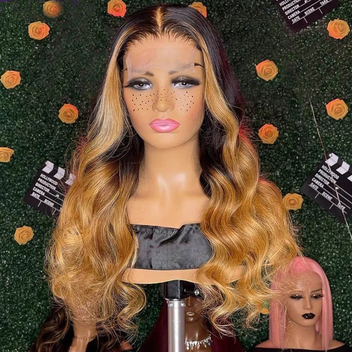 TikTok Hot Ombre Highights Wig | eullair Brown Ginger Red Blue Human Hair Lace Frontal Wig