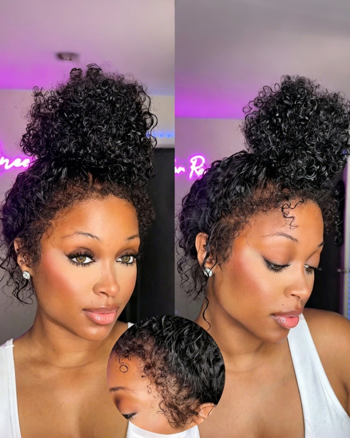 eullair Kinky Curly 4C Edges Invisi Strap Snug Fit Laid Flat 360 Transparent Lace Wig with Curly Baby Hair All