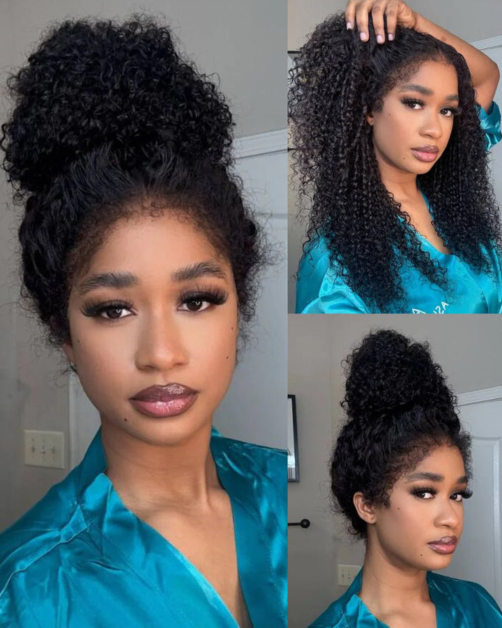 eullair Kinky Curly 4C Edges Invisi Strap Snug Fit Laid Flat 360 Transparent Lace Wig with Curly Baby Hair All