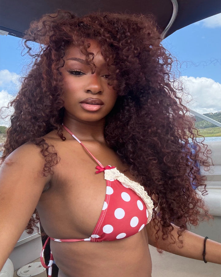 eullair Reddish Brown Burmese Curly V Part Wig 250% Density Auburn Brown Fluffy Curly No Leave Out