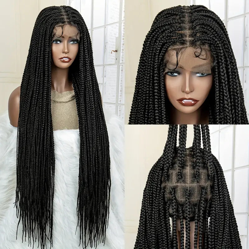 Rosalind-36 Inch Super Long Braided Synthetic Full Lace Wigs Box Braided Wigs Knotless Cornrow Braids Long Hair Wigs For Black Women