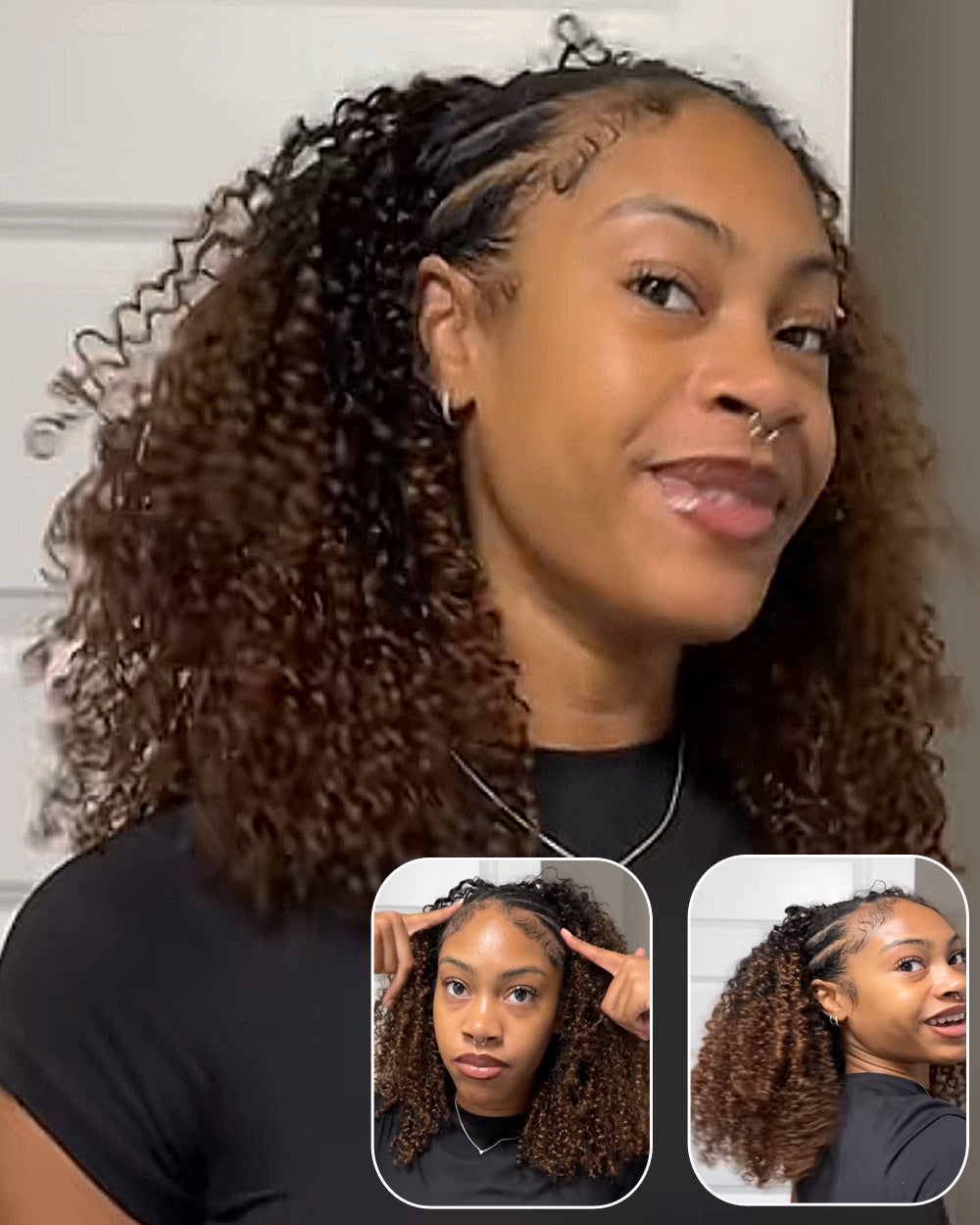 eullair T1B/4 Chocolate Ombre Brown Curly Bob Wig Kinky Texture Soft Fluffy Human Hair Wig
