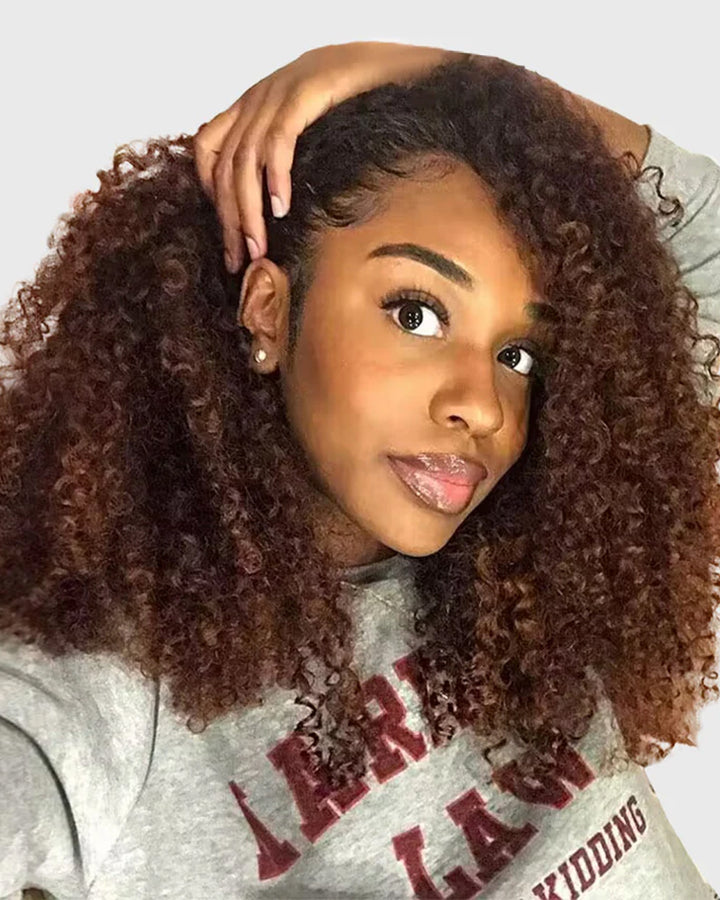 eullair 3 in 1 Half Wig Brown Coily & Curly Human Hair Versatile Natural Volume