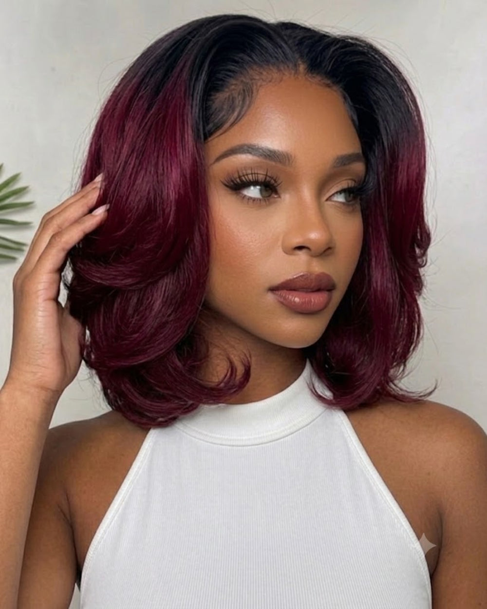 eullair Ombre Dark 99J  Burgundy Bob Wig Soft Layered 13x4 Lace Frontal Glueless Wig