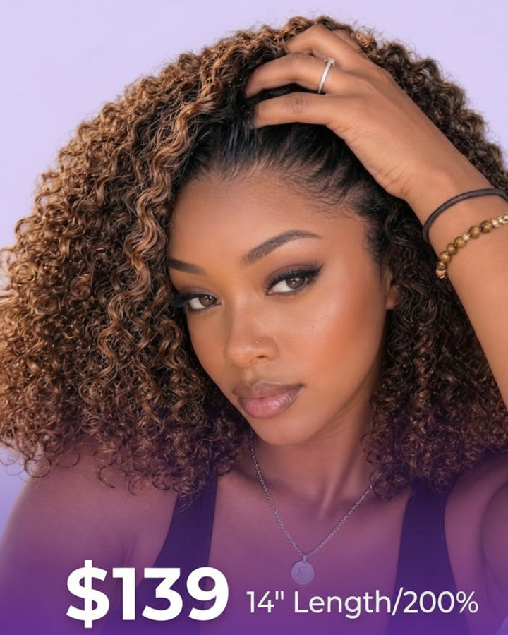 eullair Ombre Brown Kinky Curly BOB Wig Short Curly Human Hair Bob Wigs  Lace Frontal Human Hair Wigs For Girls