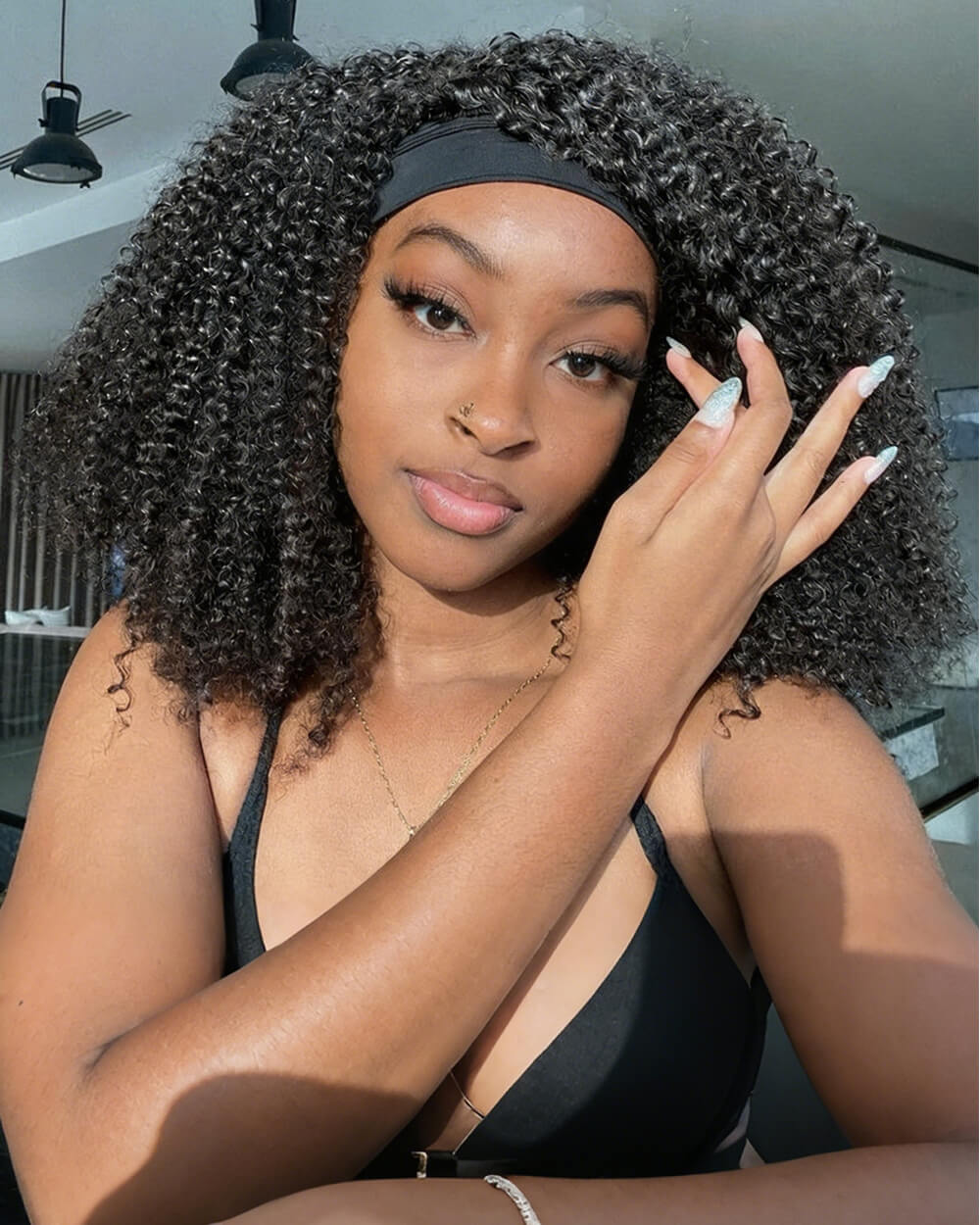 eullair Curly Headband Wig Ice Silk Band Natural Look Beginner Friendly