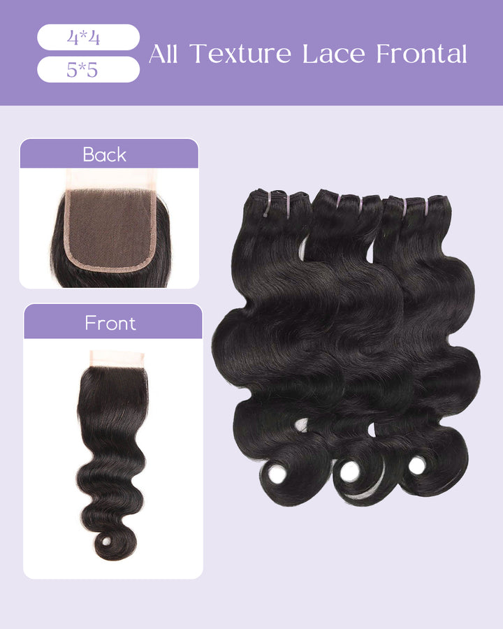 eullair Raw Body Wave Bundles with Closure & Frontal 3/4 Bundles Human Virgin Hair Deals with 4x4/ 5x5/ 13x4 Closure/Frontal