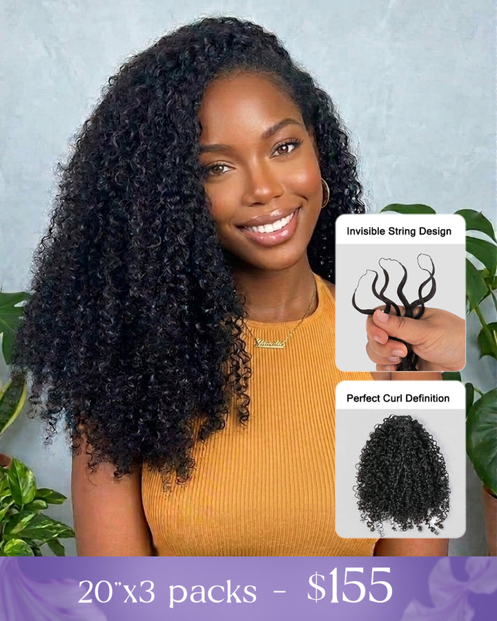 eullair Feather Crochet Curly Hair - 3C-4A Kinky Coily 100% Human Hair Pre-Looped