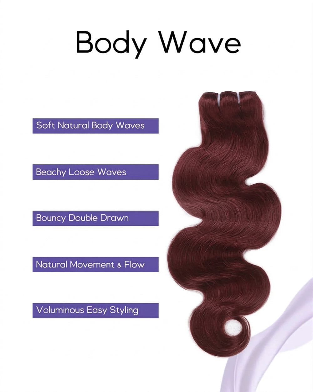 eullair 99J Burgundy Red Raw Hair Body Wave 3 Bundles with 2x6 Closure 100% Human Hair Bundles