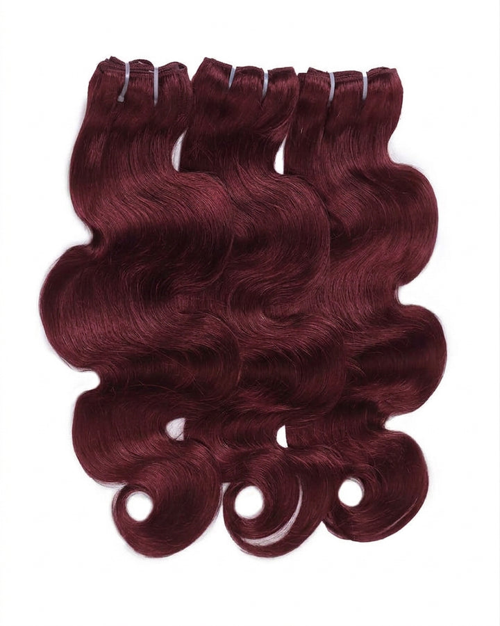 eullair 99J Burgundy Red Raw Hair Body Wave 3 Bundles with 2x6 Closure 100% Human Hair Bundles