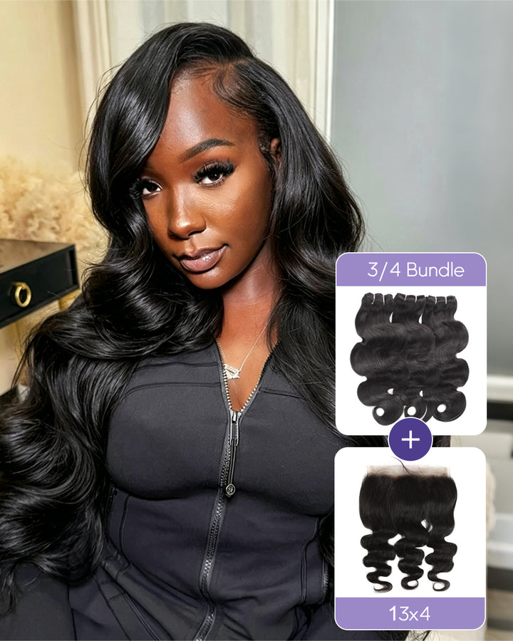 eullair Raw Body Wave Bundles with Closure & Frontal 3/4 Bundles Human Virgin Hair Deals with 4x4/ 5x5/ 13x4 Closure/Frontal