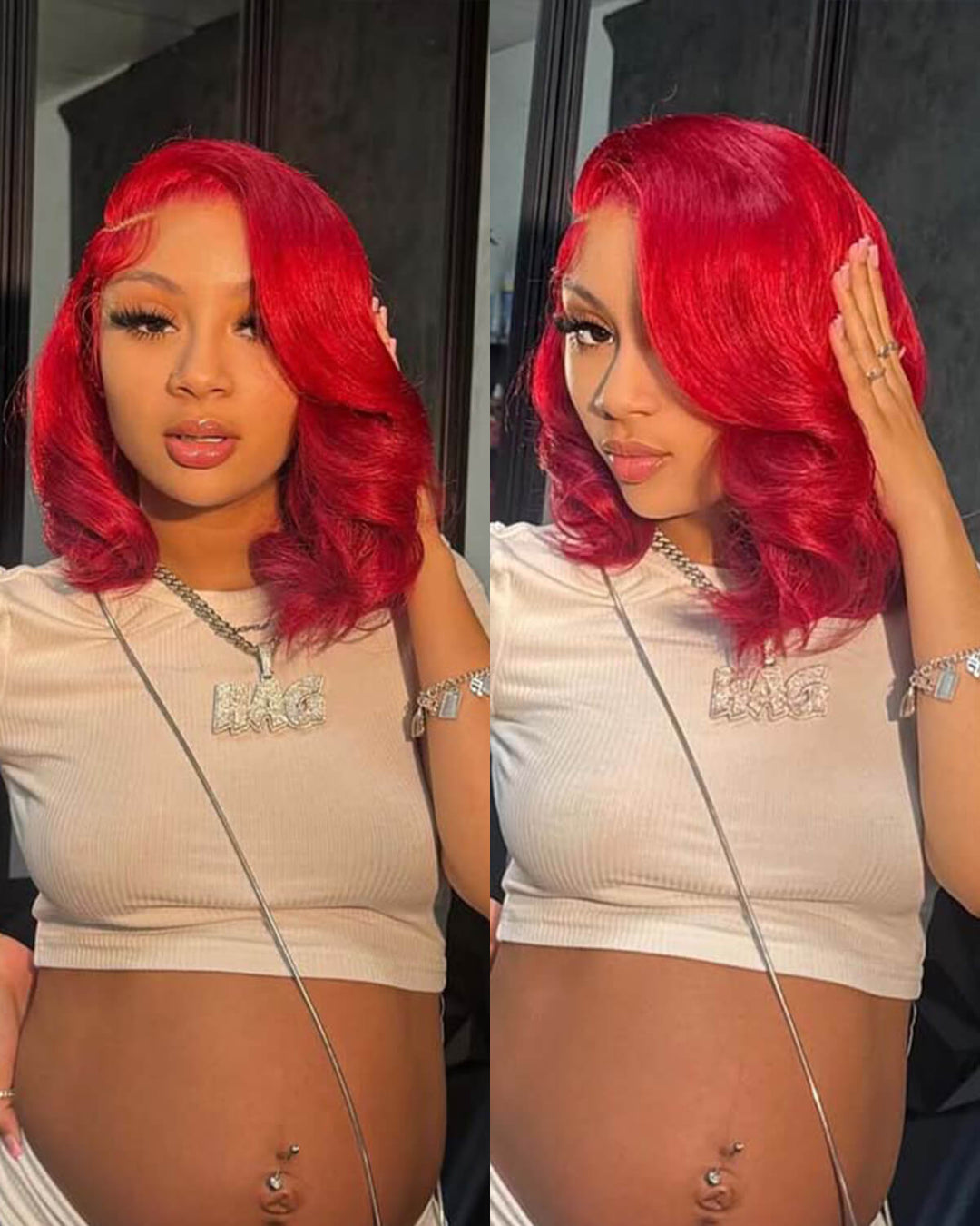 eullair $99 Short Styled Layered Cut Red Wavy BOB Wigs 13x4 Lace Frontal Human Hair Wig For Women
