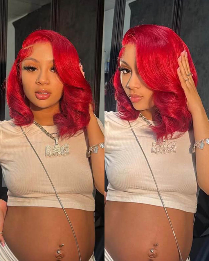 eullair $99 Short Styled Layered Cut Red Wavy BOB Wigs 13x4 Lace Frontal Human Hair Wig For Women