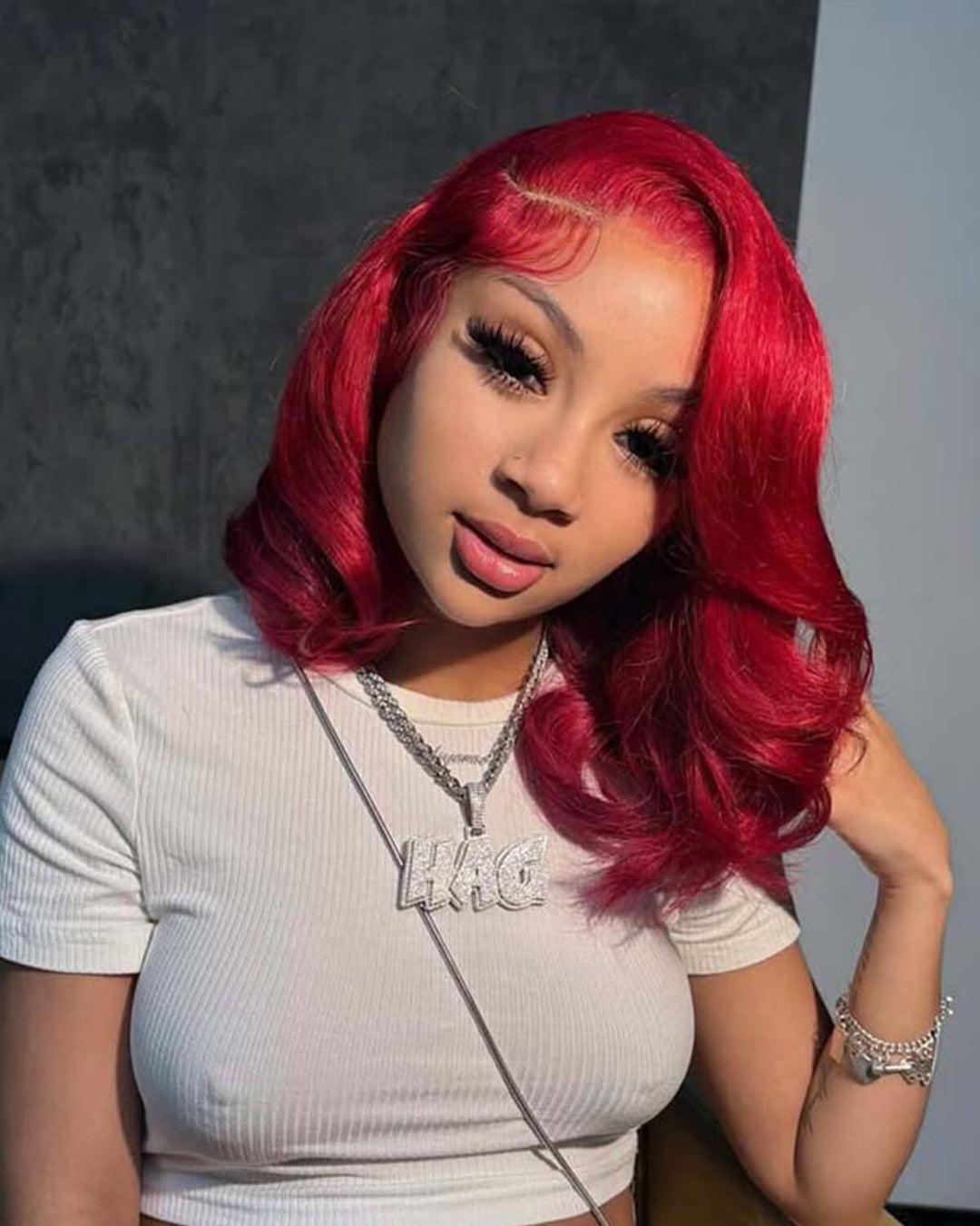 eullair $99 Short Styled Layered Cut Red Wavy BOB Wigs 13x4 Lace Frontal Human Hair Wig For Women
