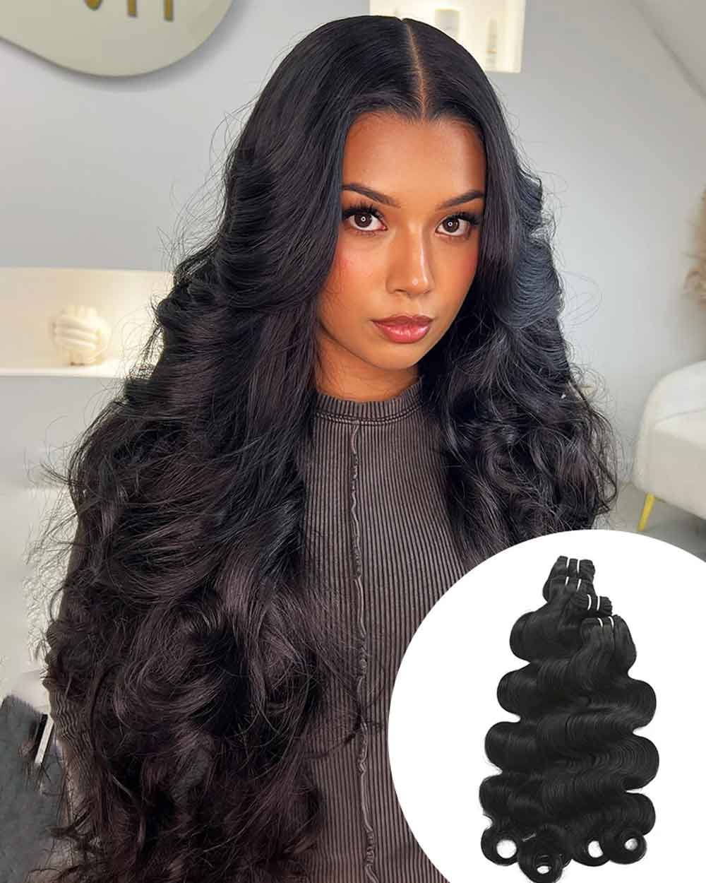 eullair 15A Raw Super Double Drawn Body Wave Bundles Human Quick Weave 3/4 Bundles No Tangle