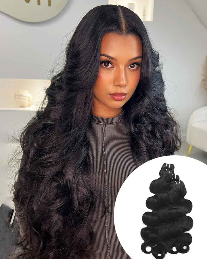 eullair 15A Raw Super Double Drawn Body Wave Bundles Human Quick Weave 3/4 Bundles No Tangle