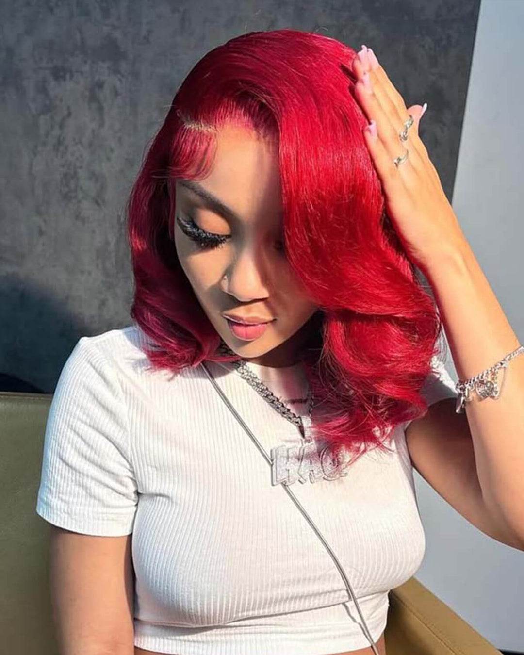 eullair $99 Short Styled Layered Cut Red Wavy BOB Wigs 13x4 Lace Frontal Human Hair Wig For Women