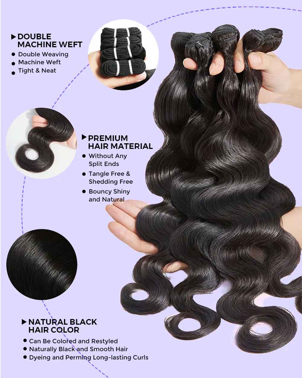 eullair 15A Raw Super Double Drawn Body Wave Bundles Human Quick Weave 3/4 Bundles No Tangle