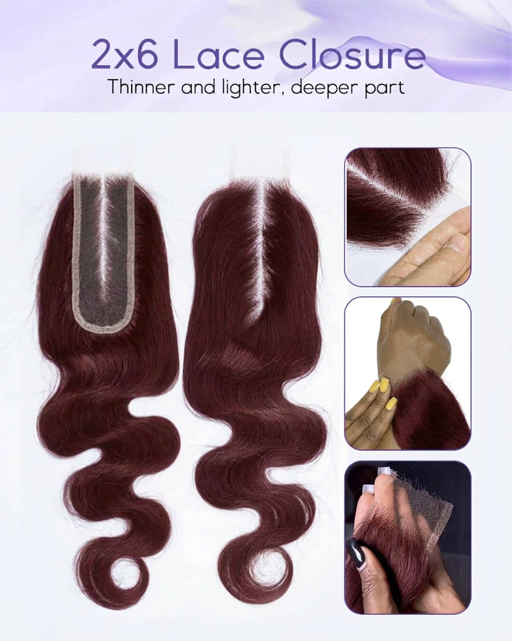 eullair 99J Burgundy Red Raw Hair Body Wave 3 Bundles with 2x6 Closure 100% Human Hair Bundles