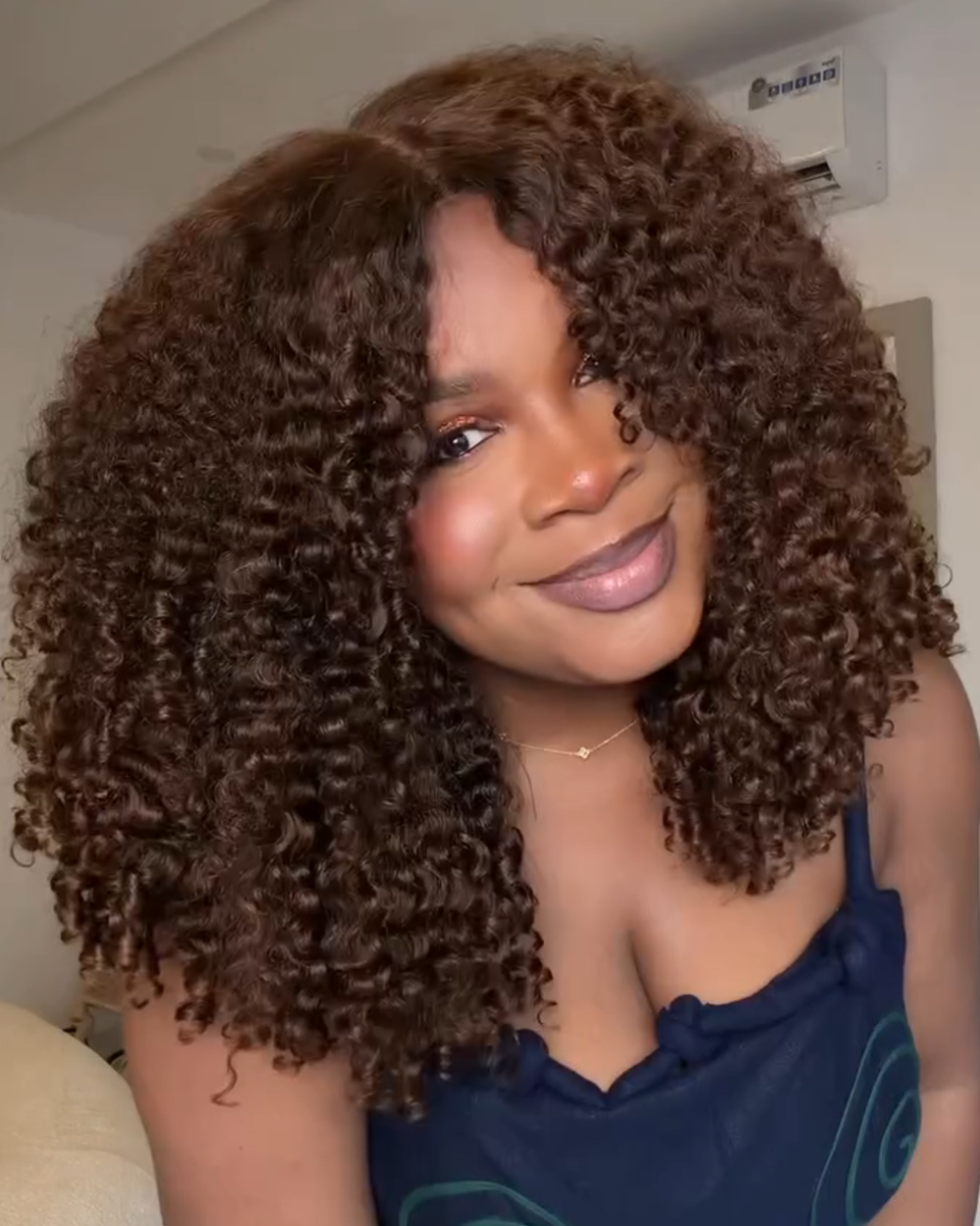 eullair #4 Brown Color Small Burmese Curly 4x6 13x4 Lace Glueless Wig with Finger Coil Ends Put On & Go Human Hair Wig