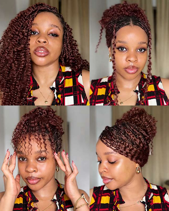 eullair 3C-A4 Kinky Curly Crochet Hair - 100% Human Hair, #33 Reddish Brown, Miracle Knots for Natural Style