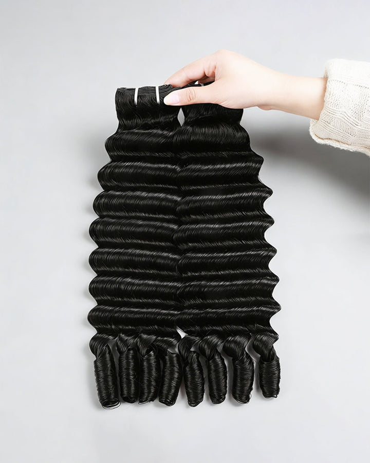 eullair 15A Burmese Loose Deep Wave With Spiral Ends Raw Human Hair Bundles Virgin Unprocessed Raw 100% Human Hair Extensions