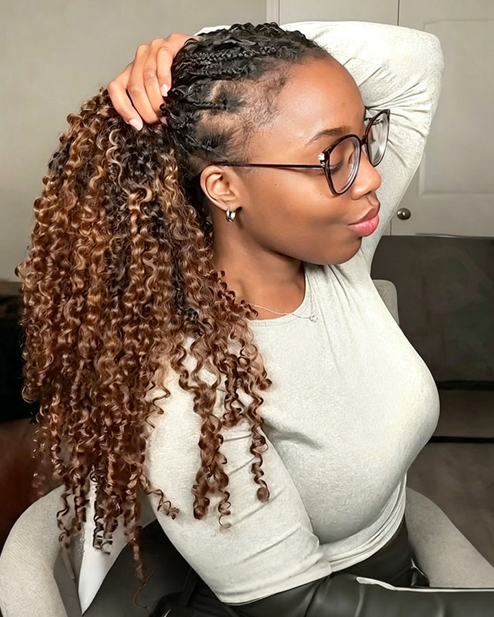 eullair T1B/30 Burmese Curly Crochet Hai 100% Human Hair r-Ombre Brown Boho Braids, Pre-Separated, Time-Saving