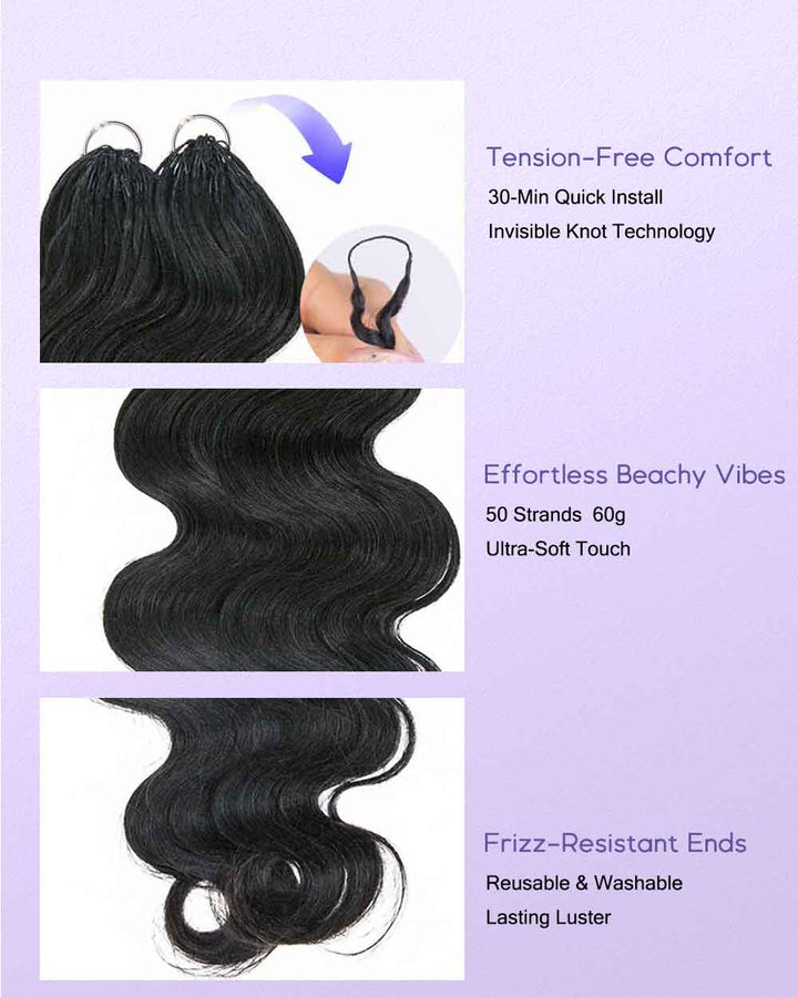 eullair Body Wave Crochet Hair - 60g Pack (50 Strands) for Extra Volume