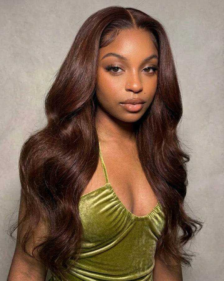 eullair Auburn Brown Color Wig Long Wavy 9x6 Deep Parting Glueless Wigs 250% Density