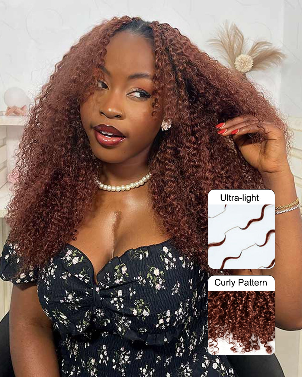 eullair 3C-A4 Kinky Curly Crochet Hair - 100% Human Hair, #33 Reddish Brown, Miracle Knots for Natural Style