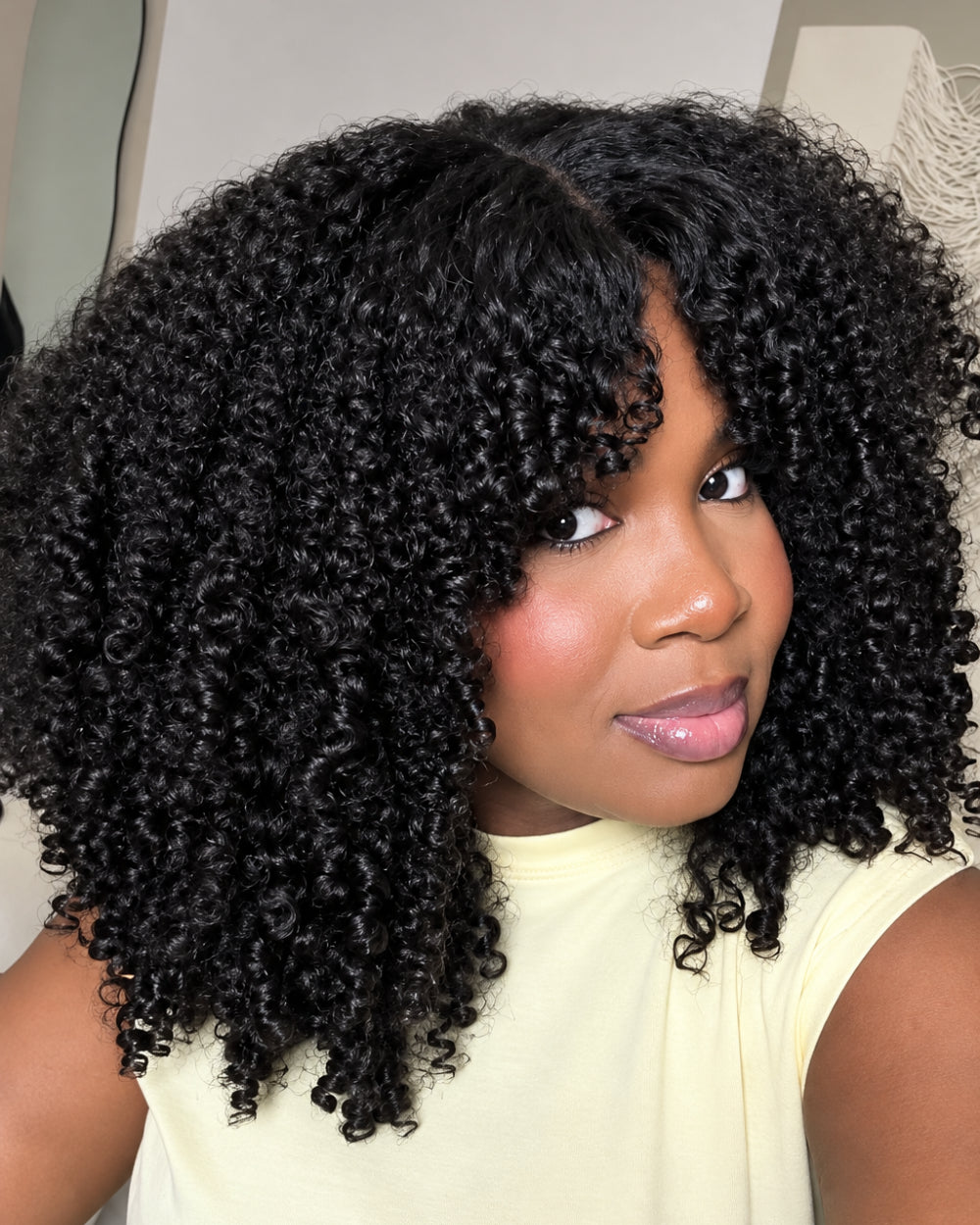 eullair Small Burmese Curly 4x6 Lace Glueless Wig with Finger Coil Ends Put On & Go Human Hair Wig