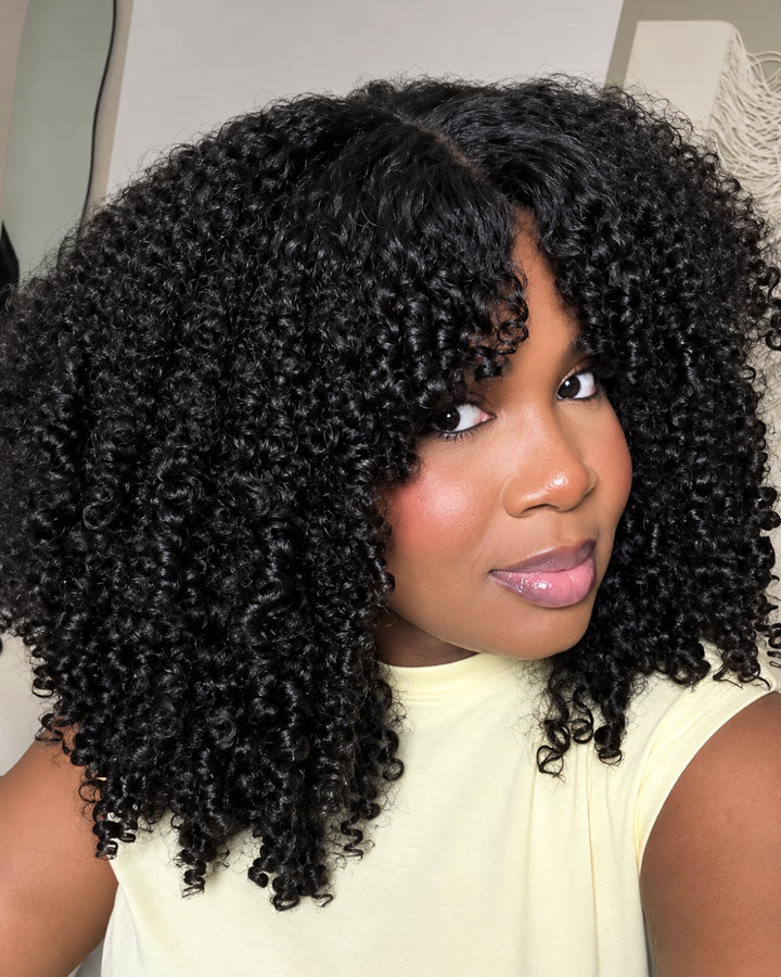 eullair Small Burmese Curly 4x6 Lace Glueless Wig with Finger Coil Ends Put On & Go Human Hair Wig