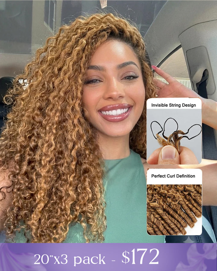 eullair 100% Human Hair Burmese Curly #4/27 Highlight Brown Crochet Hair For for Boho Braids Pre-Separated Time-Saving Design