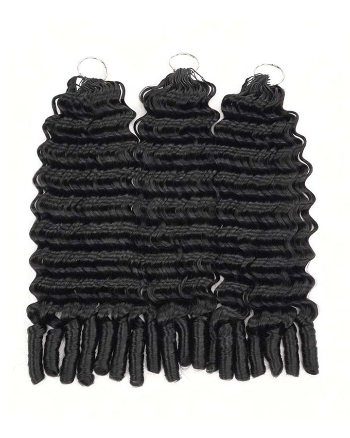 eullair Burmese Deep Loose Wave Feather Crochet Spiral Curl Ends Human Hair Extensions Miracle Knots