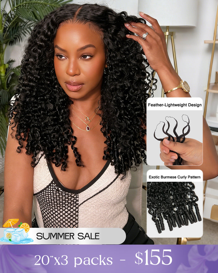 eullair Burmese Curly Hair - Lightweight 100% Human Hair Crochet Extensions