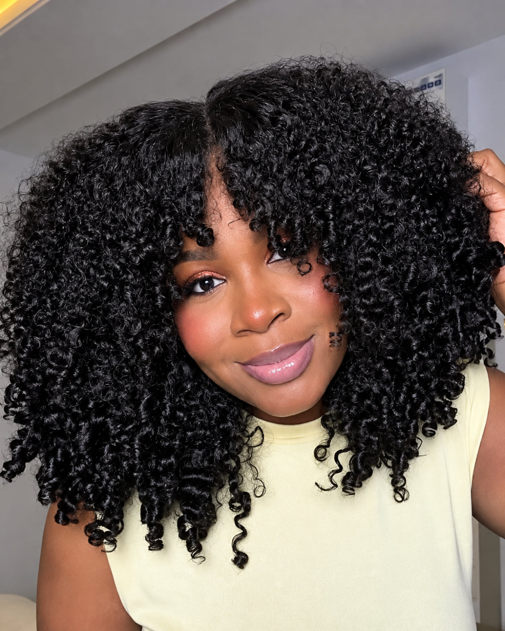 eullair Small Burmese Curly 4x6 Lace Glueless Wig with Finger Coil Ends Put On & Go Human Hair Wig