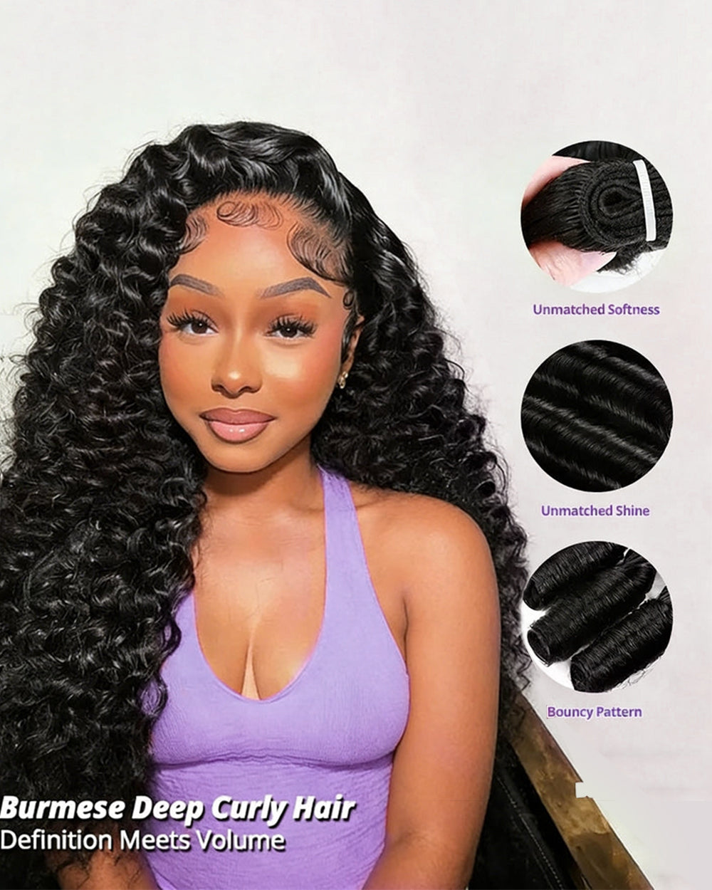 eullair 15A Burmese Loose Deep Wave With Spiral Ends Raw Human Hair Bundles Virgin Unprocessed Raw 100% Human Hair Extensions