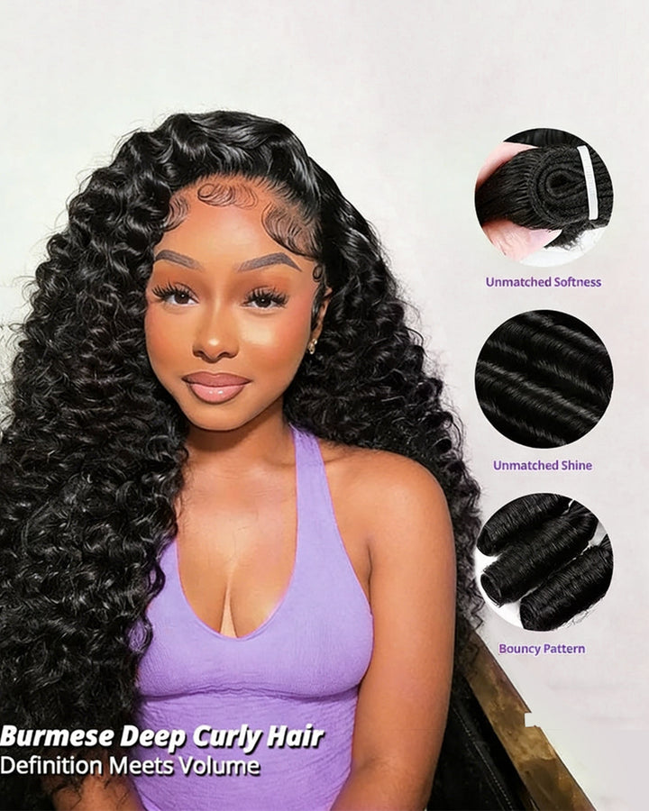 eullair 15A Burmese Loose Deep Wave With Spiral Ends Raw Human Hair Bundles Virgin Unprocessed Raw 100% Human Hair Extensions
