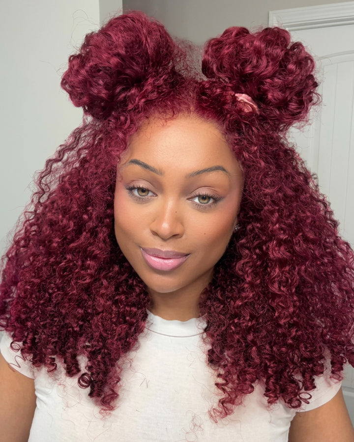 eullair 99J Burgundy Red Burmese Curly Super Double Drawn Wigs 13x6 6X4 13X4 Glueless Wigs 250% Density Drawstring Wig