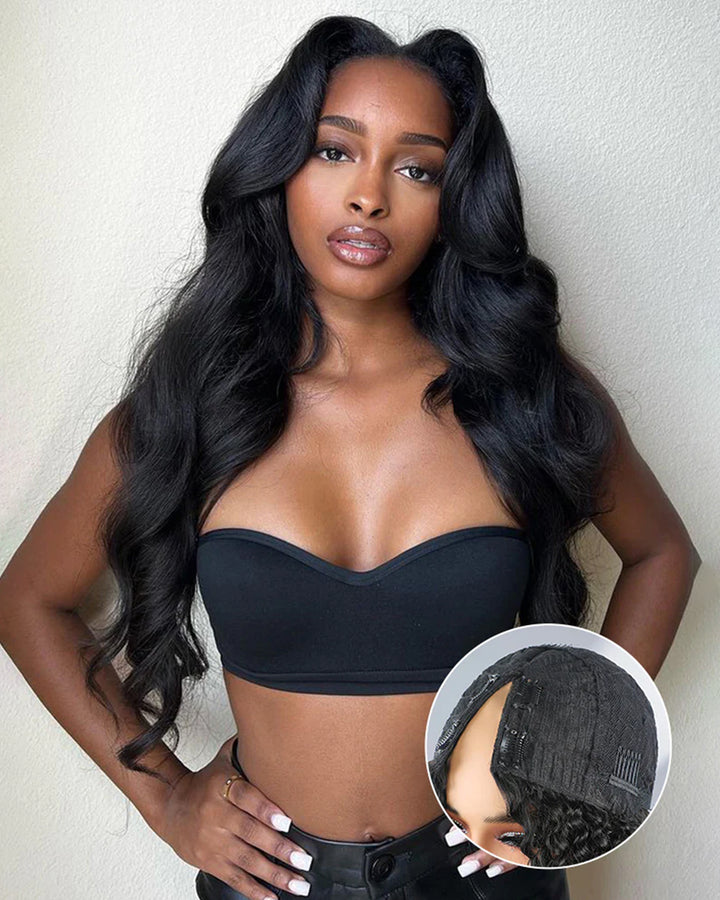 eullair Glueless Body Wave V Part Wig With Elastic Drawstring Human Hair Wig Beginner Friendly No Leave Out No Gel