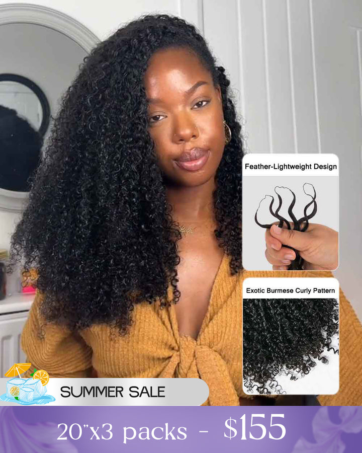 eullair Feather Crochet Curly Hair - 3C-4A Kinky Coily 100% Human Hair Pre-Looped