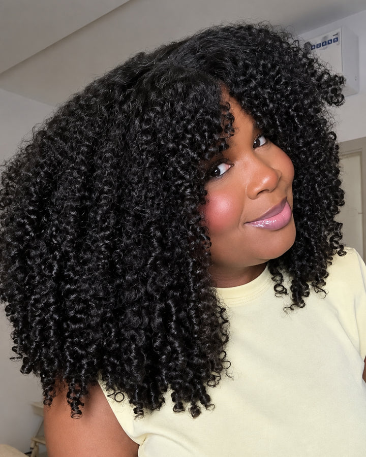 eullair Small Burmese Curly 4x6 Lace Glueless Wig with Finger Coil Ends Put On & Go Human Hair Wig