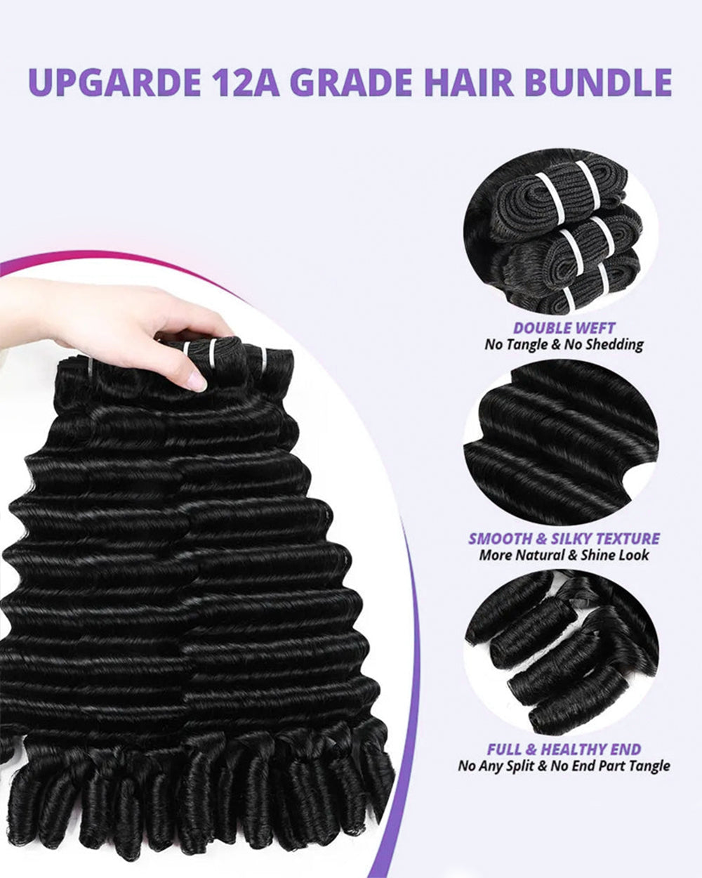 eullair 15A Burmese Loose Deep Wave With Spiral Ends Raw Human Hair Bundles Virgin Unprocessed Raw 100% Human Hair Extensions