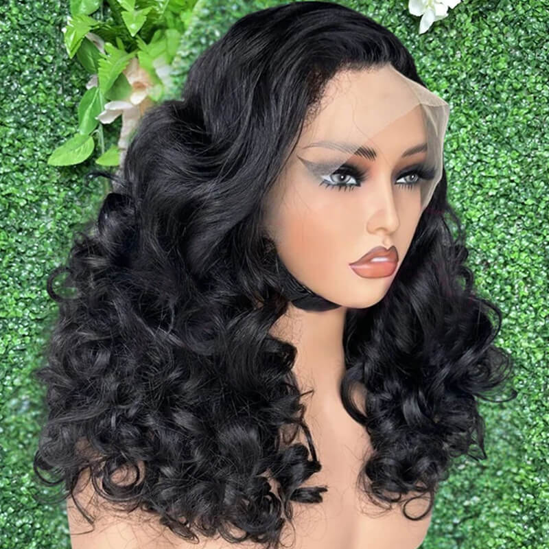 eullair Medium Length Bouncy Curly Wig 13x4 Lace Frontal Ombre Colored Human Hair Wigs Holiday Hairstyles For Darkskin Women