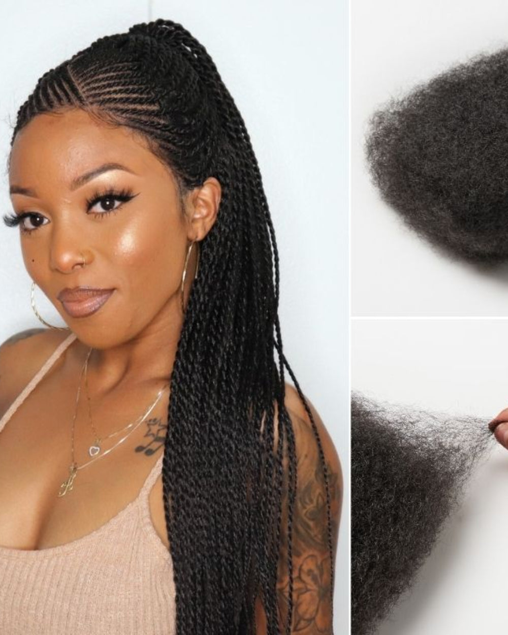 eullair 100% Human Hair Bulk for Braiding & Dreadlocks - Natural Black Afro Kinky Texture