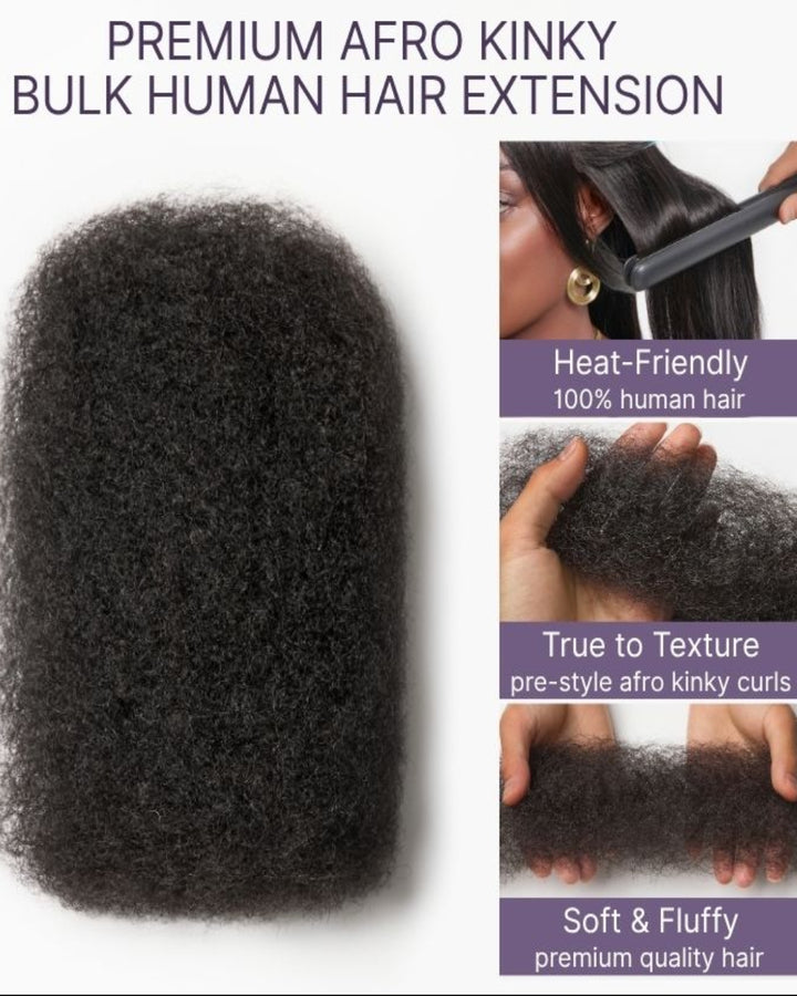eullair 100% Human Hair Bulk for Braiding & Dreadlocks - Natural Black Afro Kinky Texture